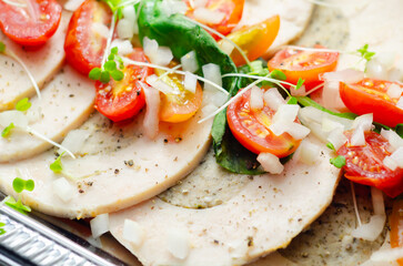 A plate of food with a variety of vegetables and meat