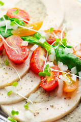 A plate of food with a variety of vegetables and meat