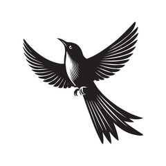 Fototapeta premium Yellow-billed Cuckoo silhouette, Cuckoo Bird Clipart, Yellow-billed Cuckoo soaring Illustration in black and white