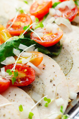 A plate of food with a variety of vegetables and meat