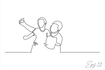 continuous line vector illustration design of two children doing activities