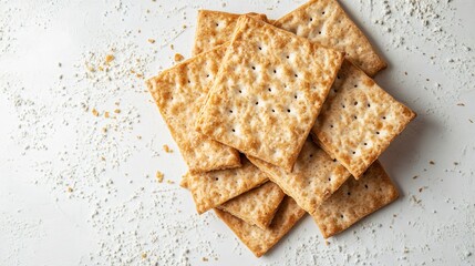 Delicious Crispbreads Displayed on White Textured Table, Top View
