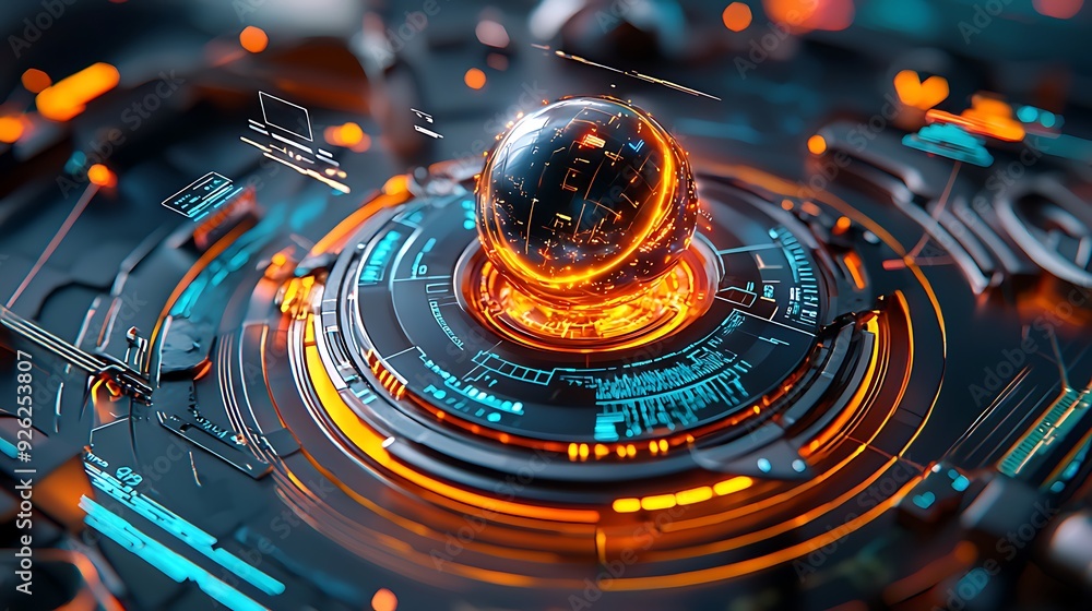 Aufkleber an abstract representation of ai as a glowing light-filled orb, surrounded by floating holographic i