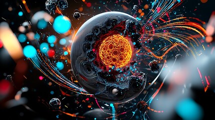 An abstract representation of AI as a glowing fractal pattern, surrounded by floating data streams, symbolizing the merging of human intelligence with technology