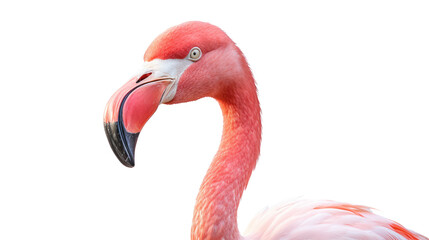 A flamingo on white background. Telephoto lens photography Realistic daylight