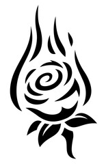 Tribal tattoo art with black burning rose flower isolated on the white background