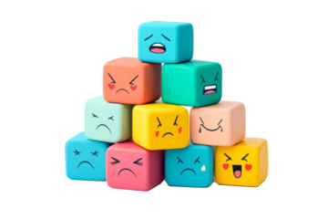 composition of colorful cubes stacked together, each cube representing a different emotion , isolated on white.