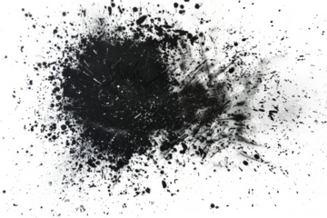 Gritty, distressed black grunge texture with scattered dust and scratches, on a clean white backdrop.