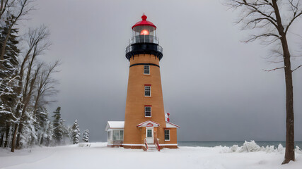 Au Sable Light Station Rocks National Lakeshore photo During the winter storm on Lake Superior.