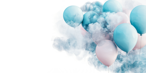 balloon clouds in soft blues and whites, on white background