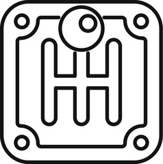 Simple black and white icon of a five speed car gear stick with reverse