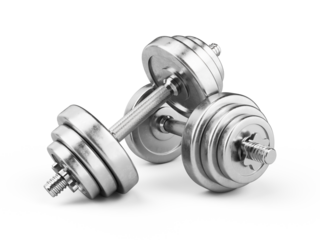 Pair of gym dumbbells isolated on white background