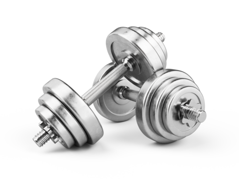 Pair of gym dumbbells isolated on white background