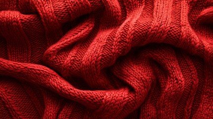 Soft Red Knitted Fabric Background Top View