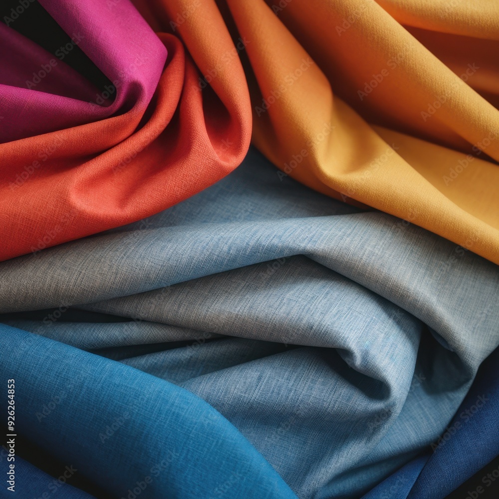 Poster neatly arranged fabrics portray a striking gradient from red to blue