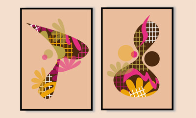 Set of two abstract vintages wall art. Aesthetic wall decoration, wall print, wallpaper and poster