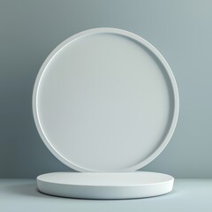 A white round table with a white plate on it