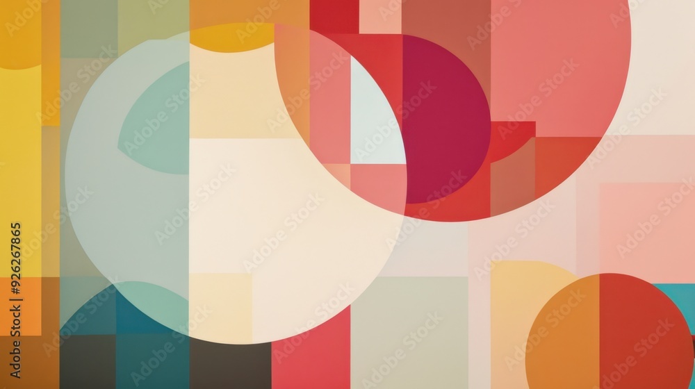 Poster overlapping circles and rectangles in a bold vibrant abstract geometric composition