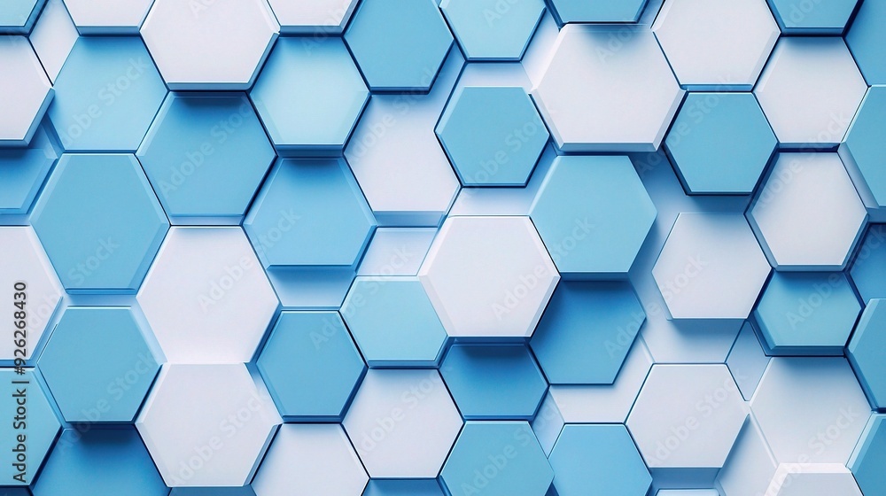 Poster abstract hexagon pattern: cool blue and white 3d hexagon tiles background texture