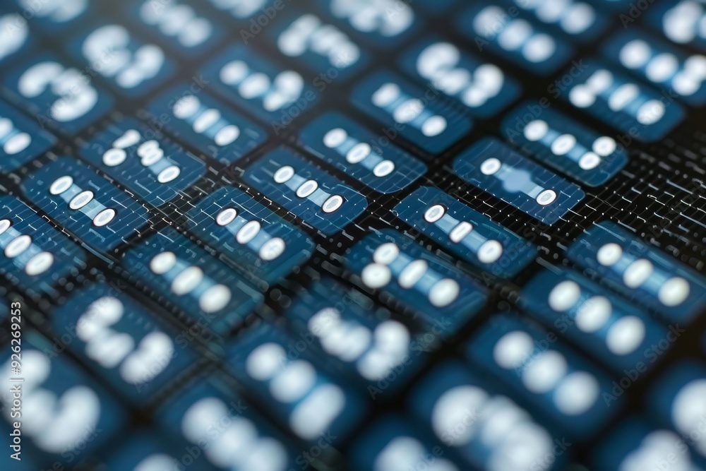 Poster abstract textured background of repeating square patterns, resembling keyboards or digital displays.