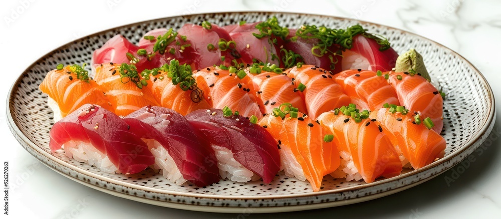 Poster Sushi Platter with Salmon, Tuna, and Scallops