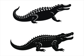 Crocodile Silhouette, isolated black Crocodile Silhouette in white background, alligator Silhouette