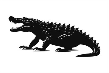 Crocodile Silhouette, isolated black Crocodile Silhouette in white background, alligator Silhouette