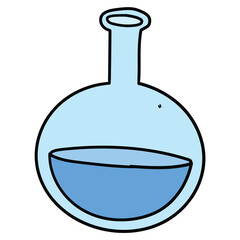 Hand drawn cartoon laboratory flask on white background.