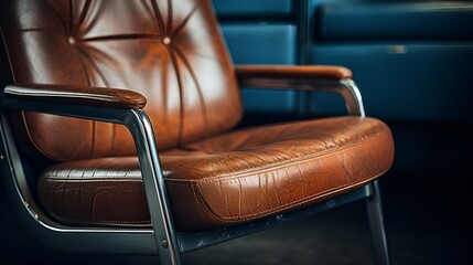 a brown leather chair with metal legs. 
