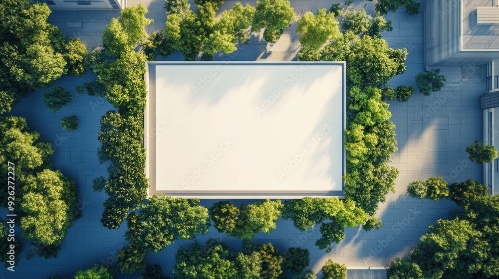 Poster A large empty space with a lot of trees surrounding it