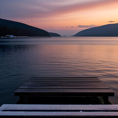 Obraz premium empty podium for mockups with the sunset in the sea background