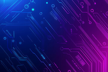 Futuristic vector illustration of an abstract circuit board with neon blue and purple gradients, showcasing intricate digital patterns and tech elements