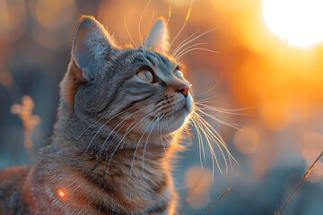 a cat looking up at the sun. 