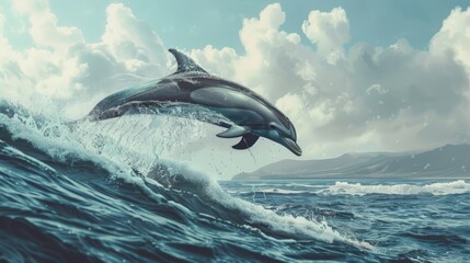 Fototapeta premium Dolphin Leaping from the Ocean Waves.