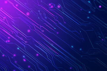 Futuristic vector illustration of an abstract circuit board with neon blue and purple gradients, showcasing intricate digital patterns and tech elements