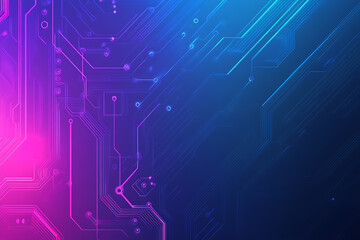 Futuristic vector illustration of an abstract circuit board with neon blue and purple gradients, showcasing intricate digital patterns and tech elements