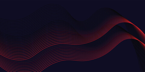 Abstract red wave line pattern on dark blue background. Futuristic technology concept. Suit for banner, poster, cover, brochure, flyer, website