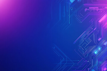 Futuristic vector illustration of an abstract circuit board with neon blue and purple gradients, showcasing intricate digital patterns and tech elements