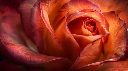 Close-up of a vibrant orange rose with red highlights.