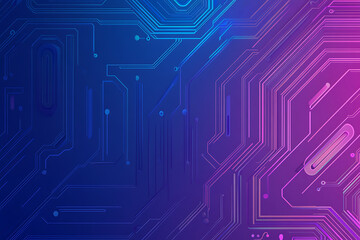 Futuristic vector illustration of an abstract circuit board with neon blue and purple gradients, showcasing intricate digital patterns and tech elements