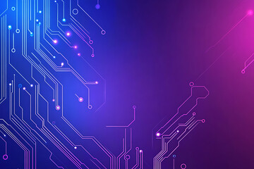Futuristic vector illustration of an abstract circuit board with neon blue and purple gradients, showcasing intricate digital patterns and tech elements