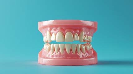 A close up of a fake tooth with a blue background