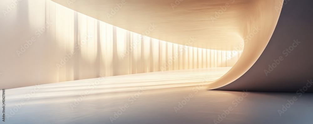 Poster a modern interior space with a soft curve, illuminated by gentle light, creating a serene and inviti