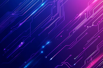 Futuristic vector illustration of an abstract circuit board with neon blue and purple gradients, showcasing intricate digital patterns and tech elements