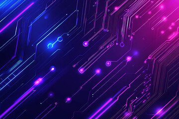 Futuristic vector illustration of an abstract circuit board with neon blue and purple gradients, showcasing intricate digital patterns and tech elements