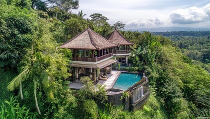 Jungle villa with infinity pool and waterfall.