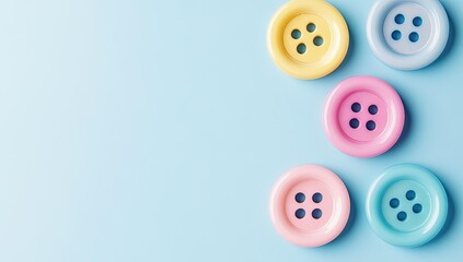 Fototapeta premium Colorful buttons arranged on a blue background.