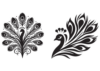 Vector silhouette of a Peacock feather logo design, Hand drawn Peacock feather set, Peacock feather logo design vector illustration, Peacock feather logo icon template vector illustration  © Adobe design