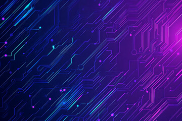 Futuristic vector illustration of an abstract circuit board with neon blue and purple gradients, showcasing intricate digital patterns and tech elements