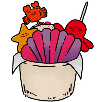 colorful cupcake with sea creatures clip art preview